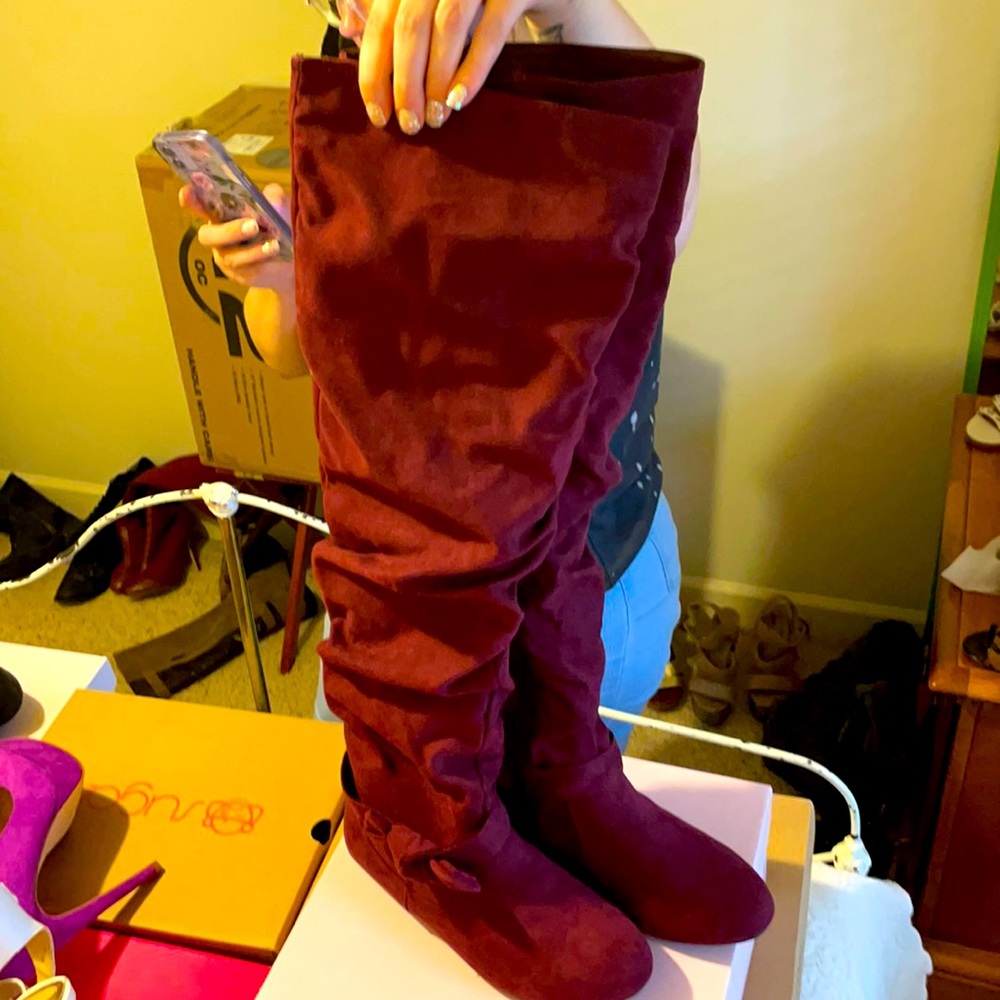 Just Fab Over The Knee Burgundy Boots NWT